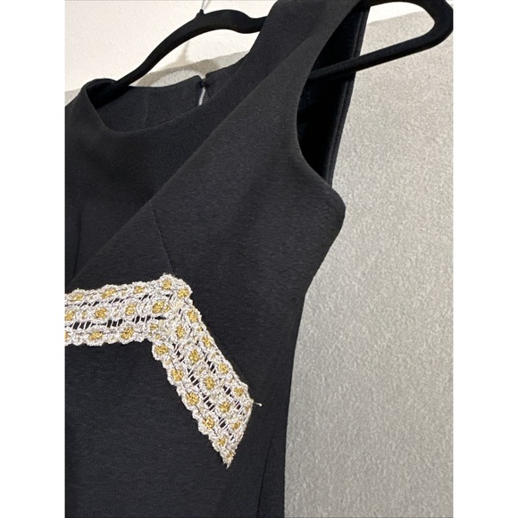 Vtg 60s 70s maxi dress womens Handmade black Empire Mod Retro Silver Gold Trim M - Picture 9 of 16